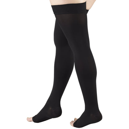 NuVein Medical Compression Stockings, 30-40 mmHg Support, Women & Men Thigh Length Hose, Open Toe, Black, Medium