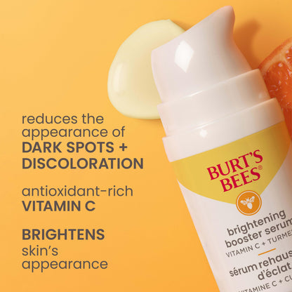 Burt's Bees Vitamin C Turmeric Facial Serum, Brightens Skin & Visibly Reduces Dark Spots, Fine Lines & Wrinkles, Naturally Hydrating, Lightweight - Brightening Booster (1 oz)