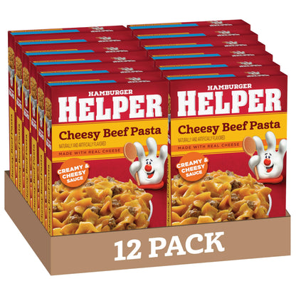 Hamburger Helper Cheesy Beef Pasta Meal (5.2 oz - 12 Pack) No Artificial Flavors, Ready in 3 Easy Steps, Quick Meals Perfect for Midweek Dinners, Busy Evenings & Families On-the-Go