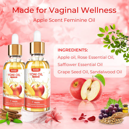 BASSI 3PCS Yoni Oil Organic Feminine Oil Vaginal Moisturizer - Ph Balance for Women - Eliminates Odor Feminine Deodorant - Soothes Ingrown Hair with Strawberry Peach Apple Essential Oil, 1 fl oz/pc