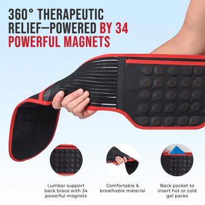 MAXAR Bio-Magnetic Back Brace for Lower Back Pain Women and Men - Lumbar Support Brace W/ 34 Powerful Magnets & Far Infrared Technology - Lower Back Support for Sciatica, Herniated Disc, Scoliosis