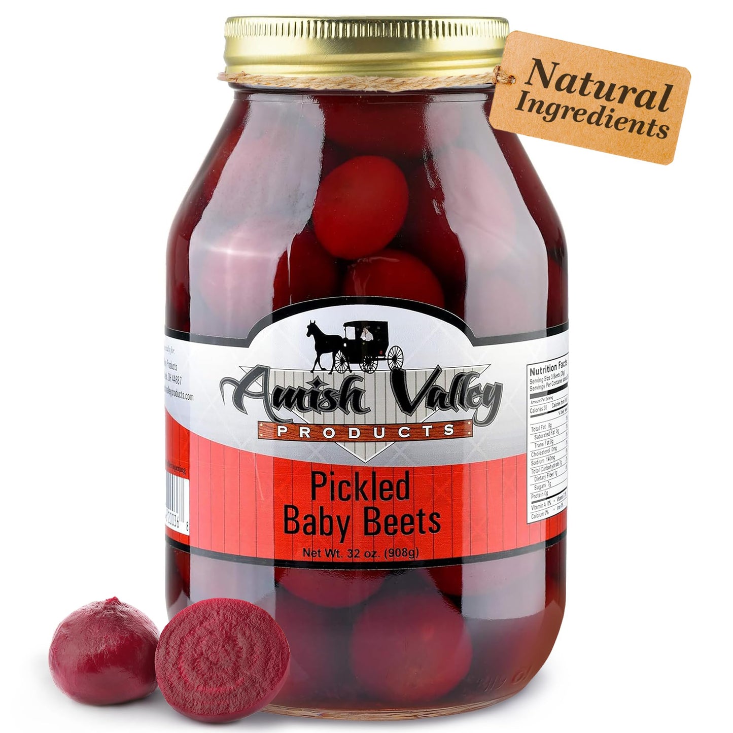 Amish Valley Products Pickled Baby Beets 32oz. Glass Jar (1 Quart Jar - 32 oz)