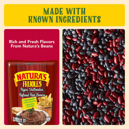 NATURA'S Refried Red Beans, Ready-to-Eat Vegetarian Refried Beans, Frijoles Rojos 26.45 oz Pouch (Pack of 12)