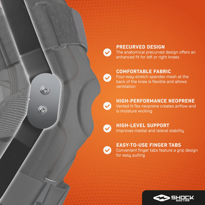 Shock Doctor Knee Brace, Compression Knee Brace for Men & Women, Hinged Knee Brace with Side Stabilizers, Maximum Support, Adjustable Dual Hinges, Knee Braces and Knee Support