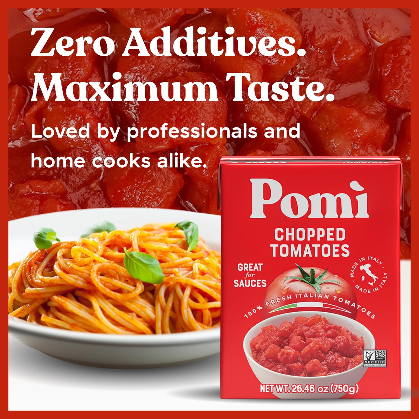 Pomì Chopped Tomatoes 26.46oz (Pack of 12) - Non-GMO, Gluten-Free, BPA-Free - 100% Fresh Italian Tomatoes for Sauces, Pasta & Pizza, Canned Tomatoes Alternative