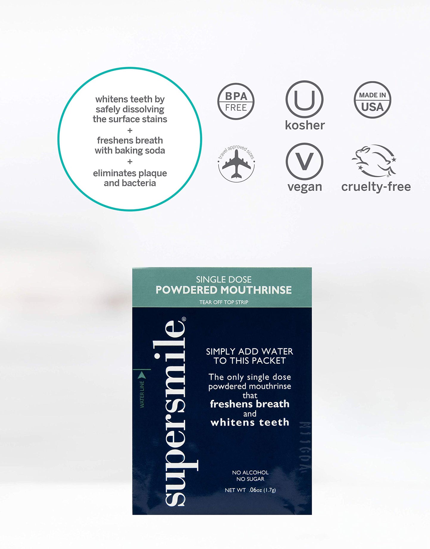 Supersmile Powdered Mouth Rinse - Clinically Proven to Freshen Breath and Whiten Teeth - Convenient TSA Approved On-the-Go Oral Mouthwash Packets - No Sugar or Alcohol