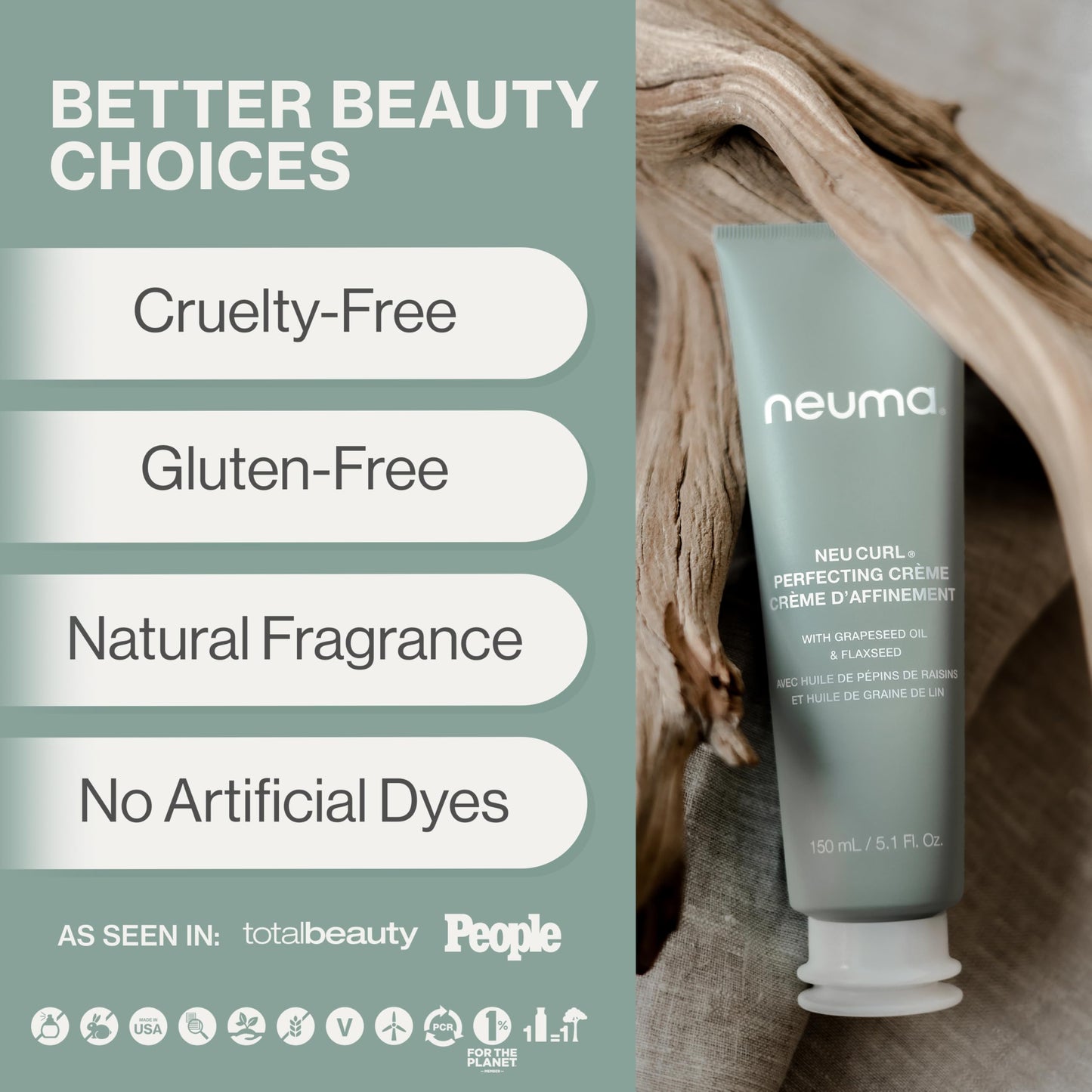 NEUMA Neu Curl Perfecting Creme 5.1 Fl. Oz. Curl Cream with Coconut Hibiscus Scent, Lightweight, Nourishing Curl Defining Cream, Curl Cream for Wavy Hair Anti Frizz Formula