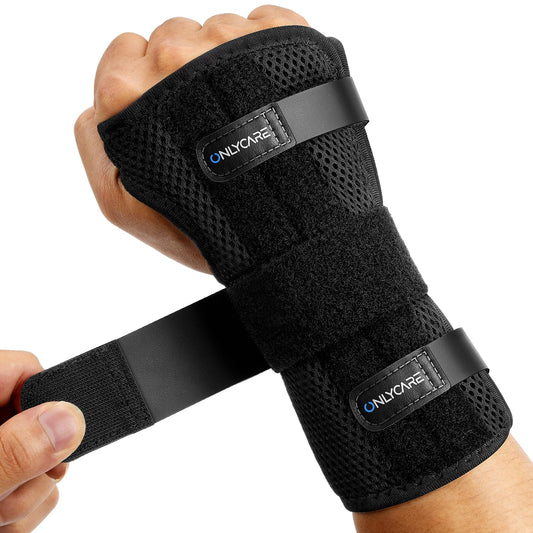 ONLYCARE FSA HSA Carpal Tunnel Wrist Brace Fit Right Hand, Adjustable Wrist Wraps Night Support, Metal Splint Stabilizer Relief Pain for Women Men, Hand Brace for Sprain, Arthritis, Tendonitis, S