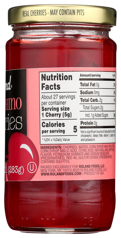 Roland Premium Maraschino Cherries With Stems, 10 Ounce Jar, Pack of 1