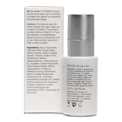 COSMEDIX Refine Plus, High Potency Anti-Aging Treatment for Face - PM Night Facial Peel for Acne Scars, Dark Spots, Fine Lines & Hyper-Pigmentation with Retinol Complex & Hydrating Ingredients