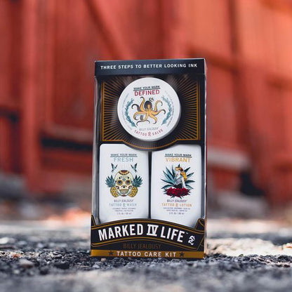 Billy Jealousy Marked IV Complete Tattoo Care Kit, Make Your Mark Defined, Fresh and Vibrant, Includes Aftercare Ink Salve, Brightening Soap and Moisturizing Tattoo Lotion