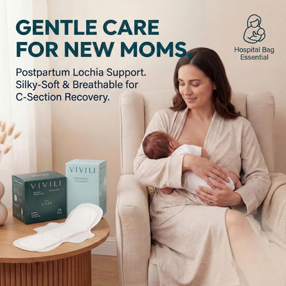 Postpartum Recovery Bundle — 420mm XXL Overnight Pads (28ct) + Disposable Briefs Pad Holder | 17x Drier Than Organic Cotton, pH 4.5 Balanced, Plant-Based C-Section & Heavy Flow Kit, Unscented