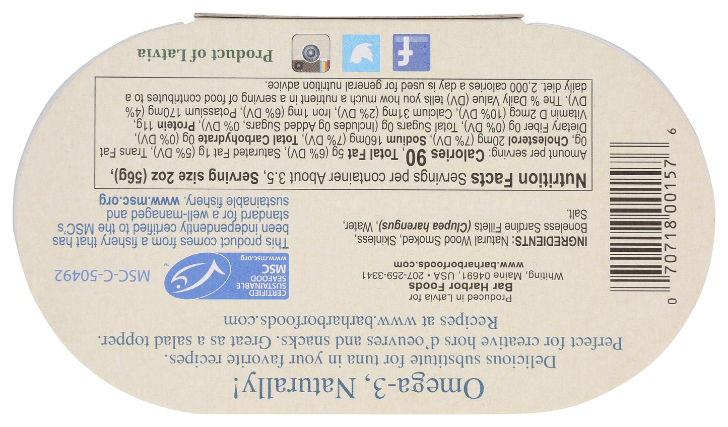 Bar Harbor Wild Smoked Sardine Fillets, Skinless Boneless, 6.7 Ounce