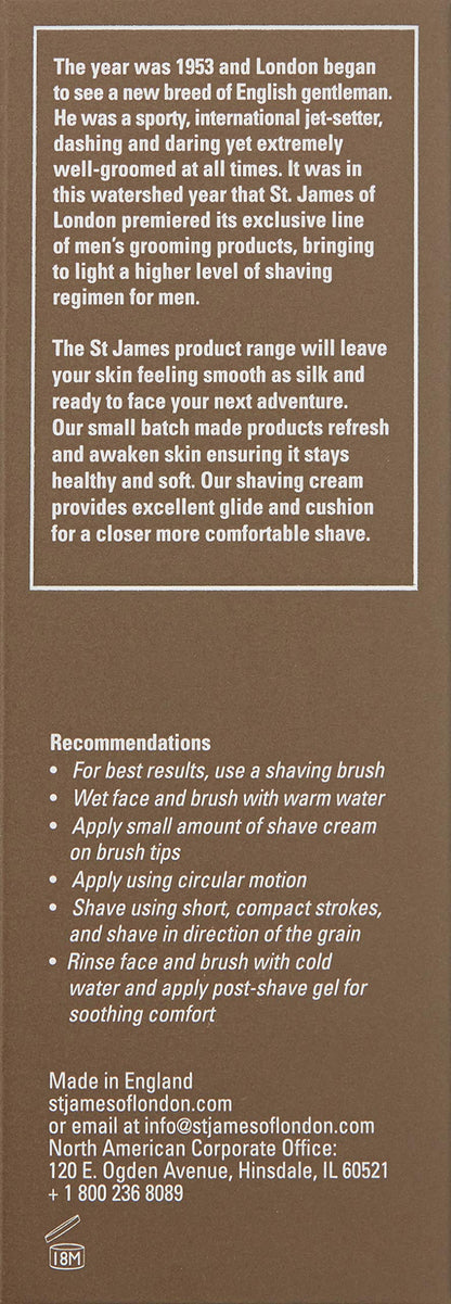 St James of London 100% all-natural Sandalwood & Bergamot Shave Cream Travel Tube