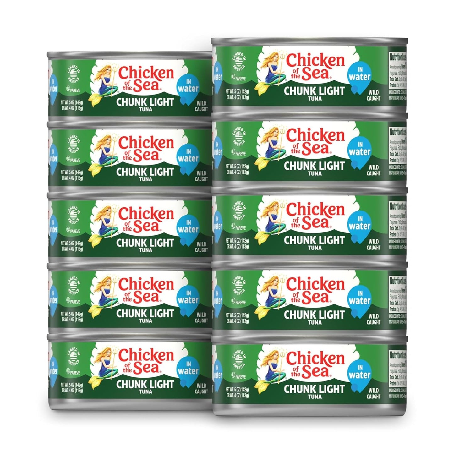 Chicken of the Sea Wild Caught Chunk Light Tuna, 5 Ounce Cans, 10-Count – High Protein 100% Classic Chunk Tuna in Water – Delicious, Easy, Nutritious Ready to Eat Meals