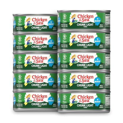 Chicken of the Sea Wild Caught Chunk Light Tuna, 5 Ounce Cans, 10-Count – High Protein 100% Classic Chunk Tuna in Water – Delicious, Easy, Nutritious Ready to Eat Meals