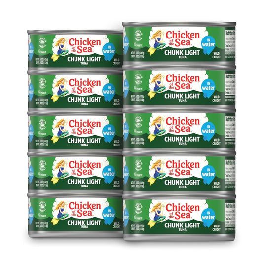 Chicken of the Sea Wild Caught Chunk Light Tuna, 5 Ounce Cans, 10-Count – High Protein 100% Classic Chunk Tuna in Water – Delicious, Easy, Nutritious Ready to Eat Meals