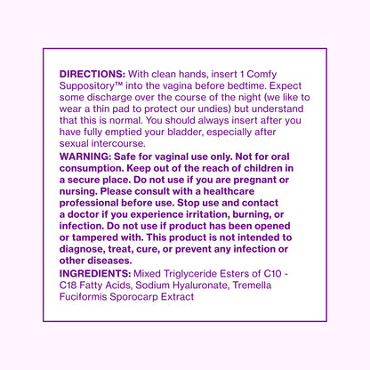 Love Wellness Comfy Suppository | Vaginal Moisture Suppository | Hormone-Free with Hyaluronic Acid & Tremella Mushroom for Vaginal Dryness Support | 10 Count