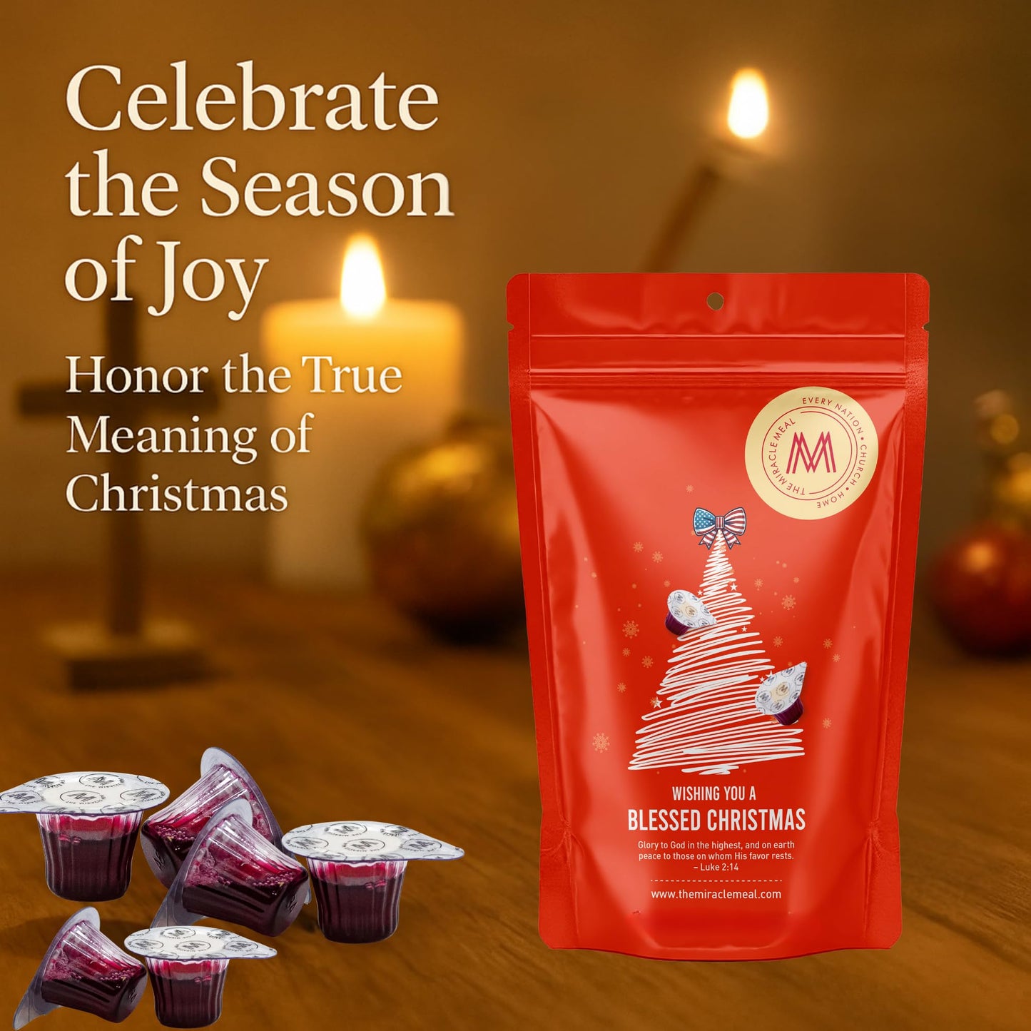 Christmas Edition Communion Cups | The Miracle Meal – 20 Pre-Filled Cups with Juice & Wafer | Celebrate Faith & Joy