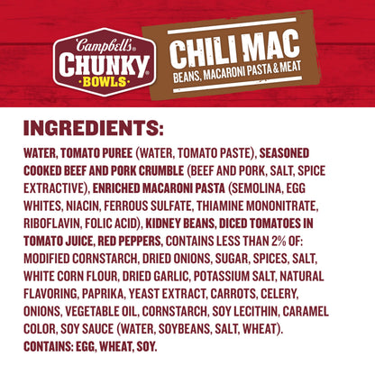 Campbell’s Chunky Soup, Chili Mac Soup, 15.25 oz Microwavable Bowl
