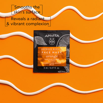 APIVITA Express Beauty Orange Face Mask | Radiance & Smoothing with Orange Stem Cells for All Skin Types, (12 x 8 mL / 12 x 0.27 oz), 12 masks