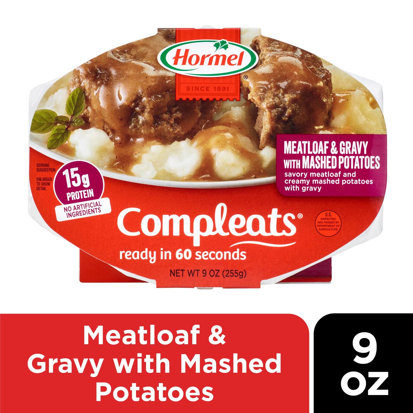 HORMEL COMPLEATS Meatloaf & Gravy With Mashed Potatoes Microwave Tray, 9 oz. (6 Pack)
