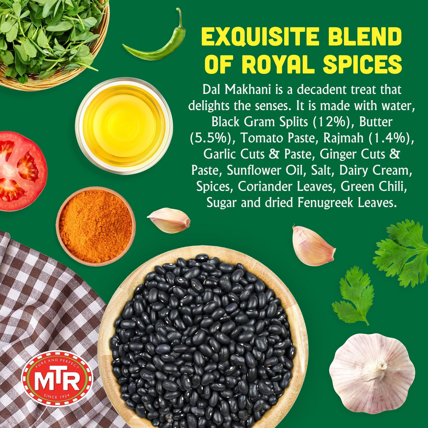 MTR - Minute Meals: Dal Makhani - Rich Black Lentil Curry - Authentic Indian Ready-To-Eat Meal - No Added Preservatives - A Quick Meal Suitable for Vegetarians, Ready in Minutes! (Pack of 6)