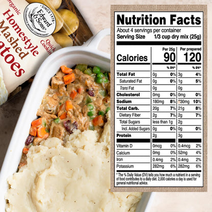 Edward & Sons Organic Homestyle Mashed Potatoes - Instant Mashed Potatoes, Instant Potatoes, Organic Potato Flakes, Vegan - 3.5 Oz (Pack of 6)