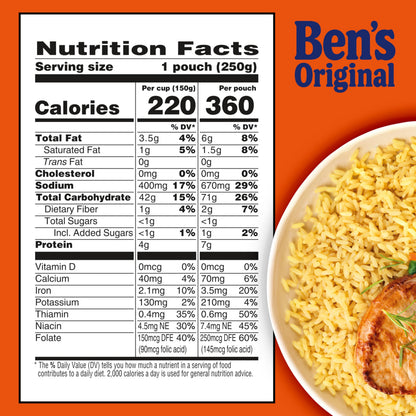 BEN'S ORIGINAL Ready Rice Butter and Garlic Flavored Rice, Easy Dinner Side, 8.8 oz Pouch (Pack of 12)