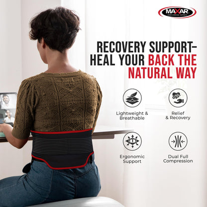 MAXAR Bio-Magnetic Back Brace for Lower Back Pain Women and Men - Lumbar Support Brace W/ 34 Powerful Magnets & Far Infrared Technology - Lower Back Support for Sciatica, Herniated Disc, Scoliosis