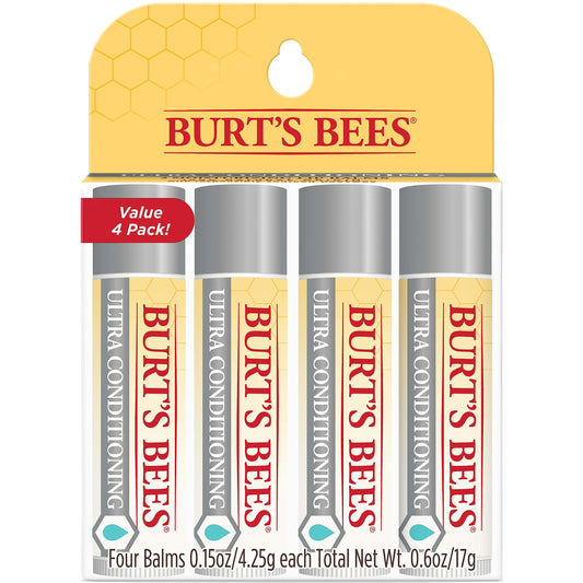 Burt's Bees Easter Basket Stuffers, Balm Bouquet Lip Balm Set, Original Beeswax, Vanilla Bean, Cucumber Mint, Coconut & Pear Pack, Natural Origin Lip Treatment, 4 Tubes, 0.15 oz.