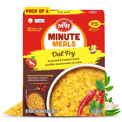 MTR - Minute Meals: Dal Fry - Flavorful Seasoned & Cooked Lentils - Authentic Indian Ready-To-Eat Meal - No Added Preservatives - A Quick Meal Suitable for Vegetarians, Ready in Minutes! (Pack of 6)
