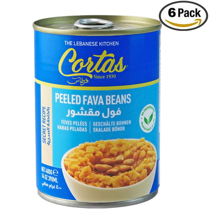 Cortas - Peeled Fava Beans, 14oz (Pack of 6), RTE Secret Recipe Foul Medammas