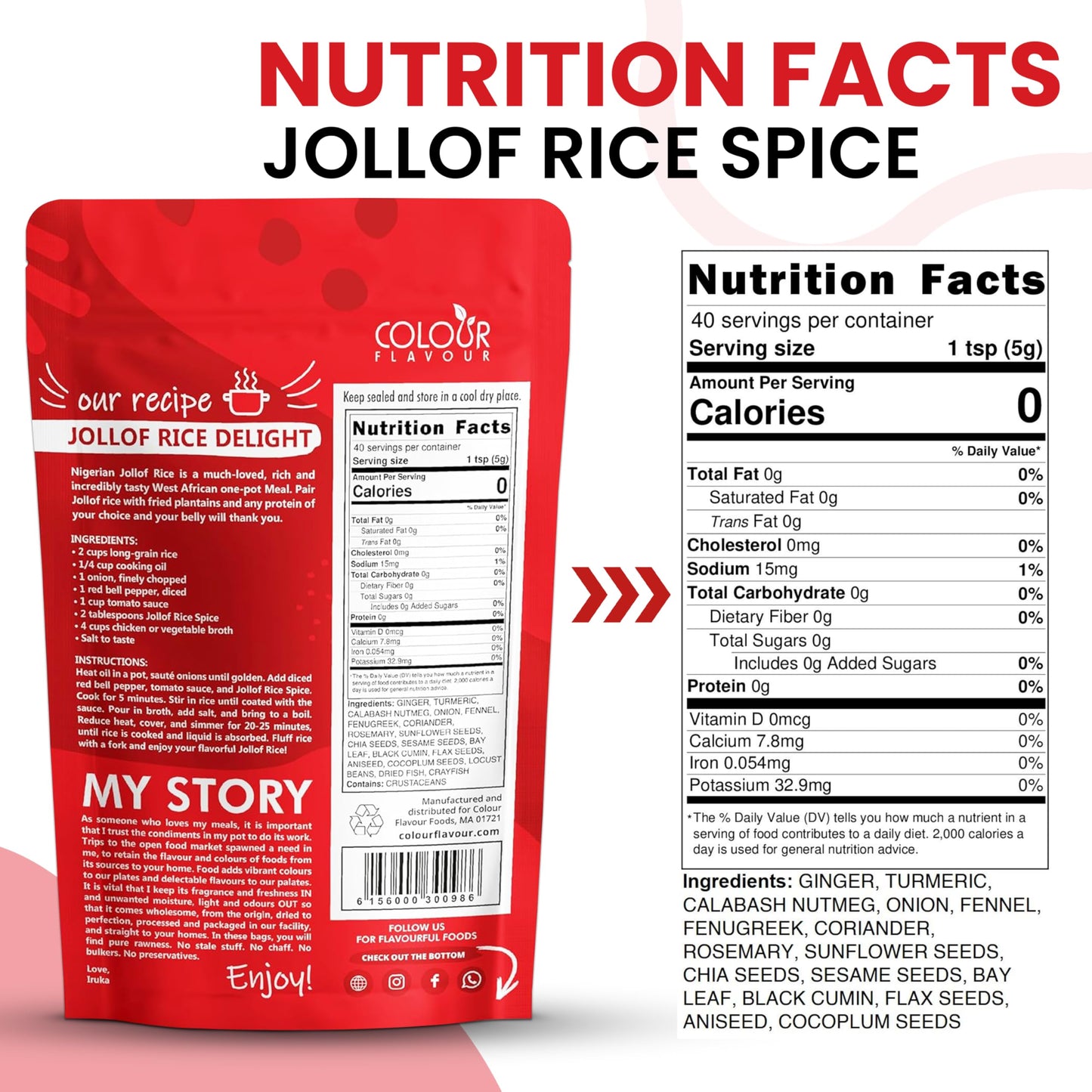COLOUR FLAVOUR Jollof Rice Seasoning | Authentic Nigerian Spice Blend for Smoky Jollof | Organic African Cooking Spices with Herbs & Superfoods | Gluten Free | 7oz