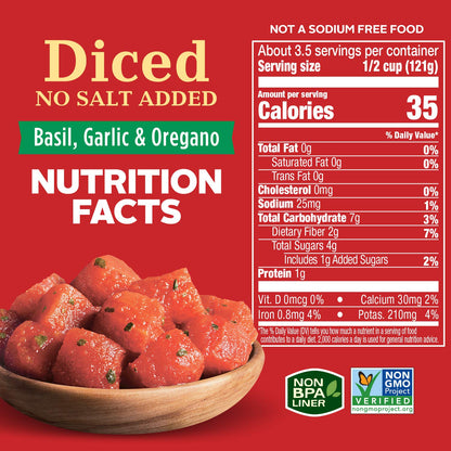 Hunt’s No Salt Added Diced Tomatoes with Basil, Garlic and Oregano, Perfect for Chili & Soups, 14.5 oz. Can (Pack of 12)