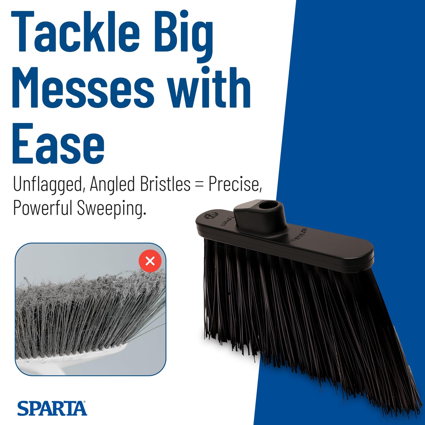 SPARTA Plastic Broom Head, Angled, Un-Flagged for Large Debris Indoor, Outdoor, Home, Restaurant, Lobby, Office, 12 Inches, Black
