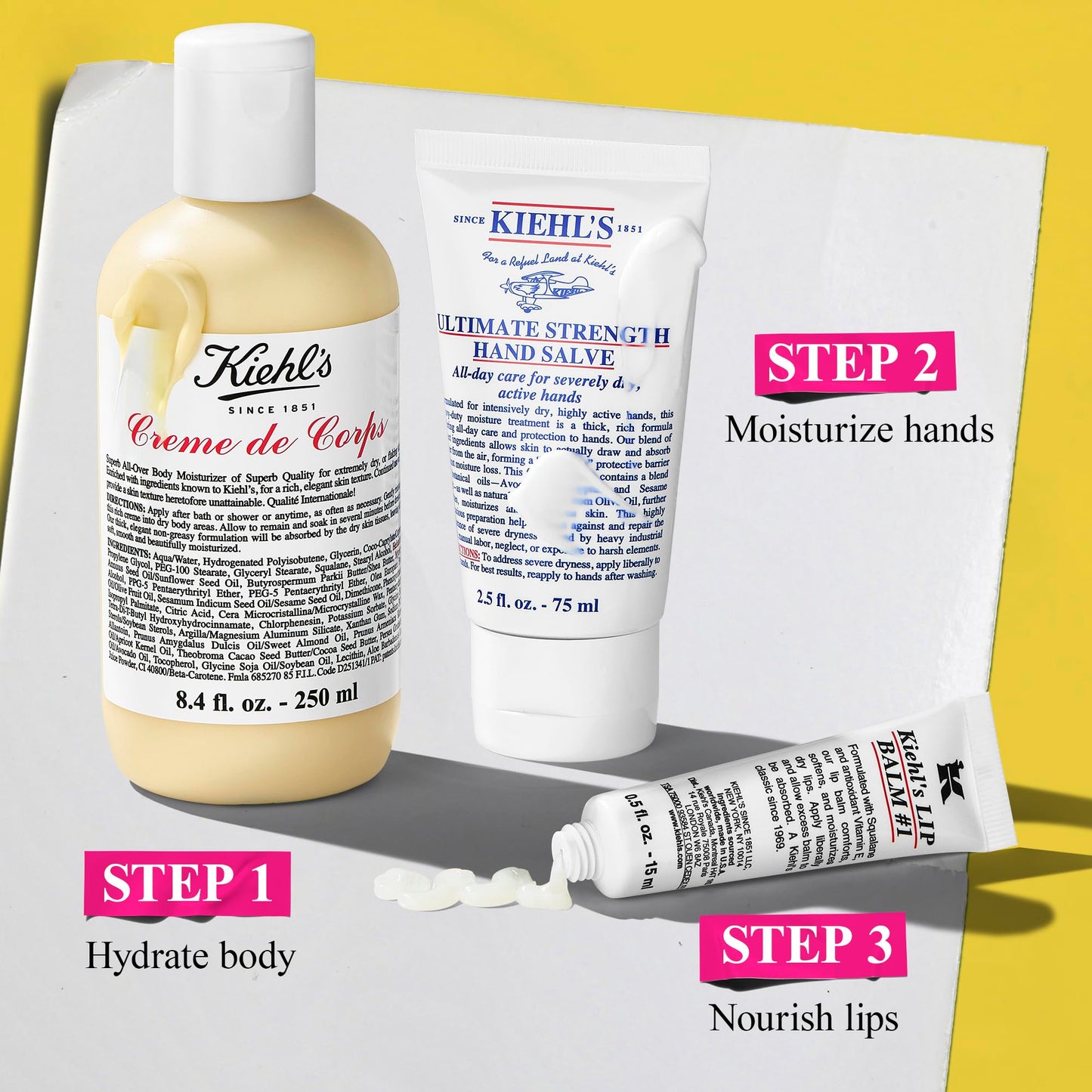 Kiehl's Body Care Routine Gift Set, $75 Value, Includes Moisturizing Hand Lotion, Body Cream, and Lip Balm, With Shea and Cocoa Butter, For Dry Skin and Men and Women