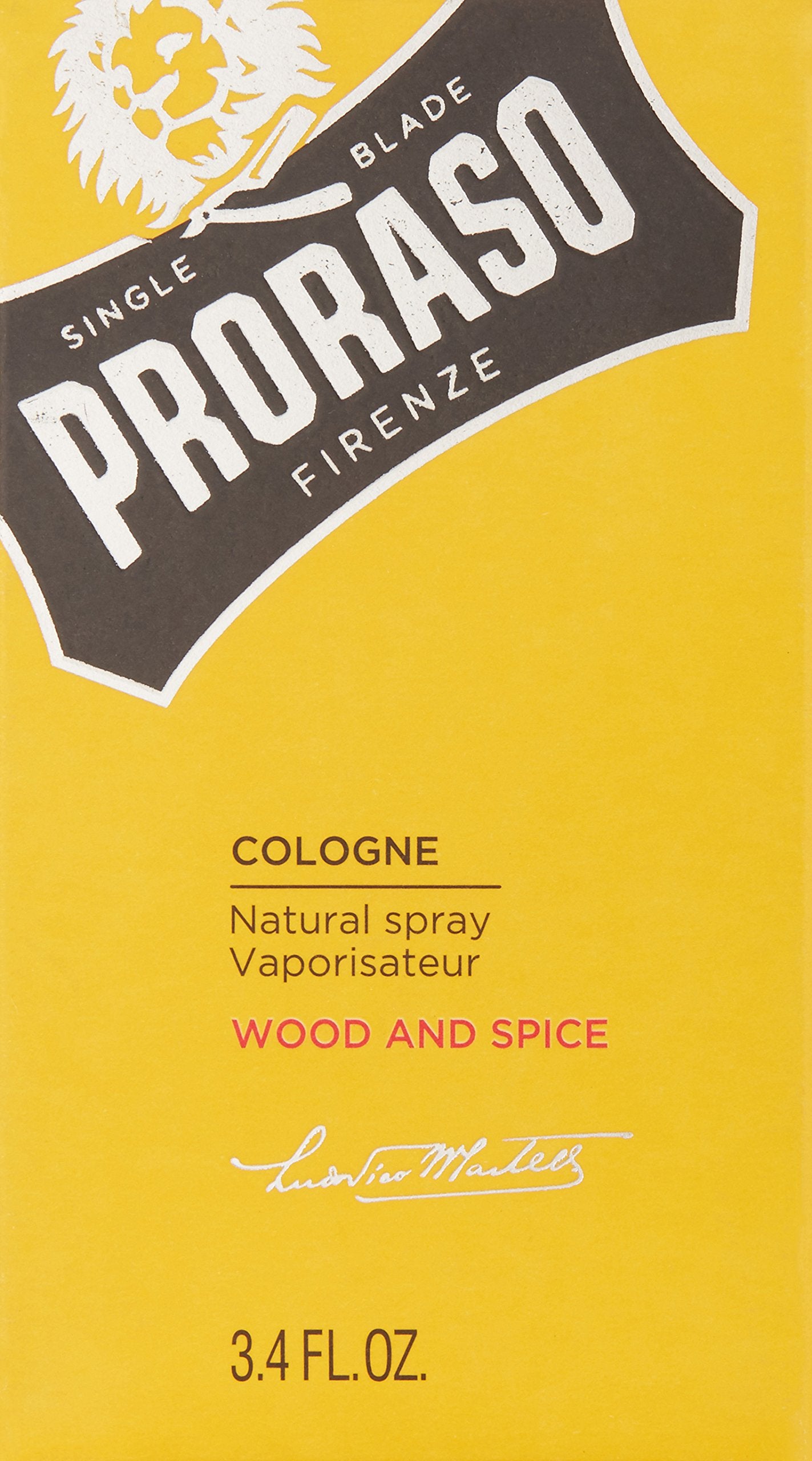 Proraso Wood and Spice Cologne - Masculine Woody Spice Eau de Cologne - Cumin, Saffron, Cedarwood & Vanilla Fragrance for Men - 3.4oz