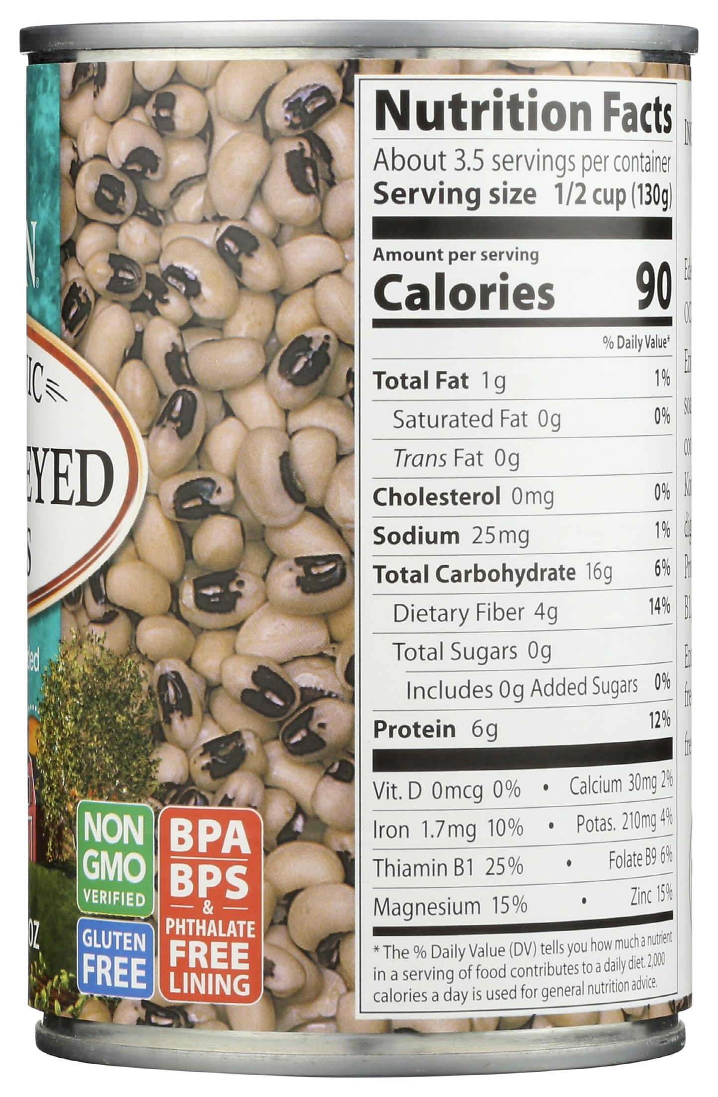 Eden Organic Black Eyed Peas, 15 oz Can, No Salt, Non-GMO, Gluten Free, Vegan, Kosher, U.S. Grown, Heat and Serve, No Preservative, Macrobiotic
