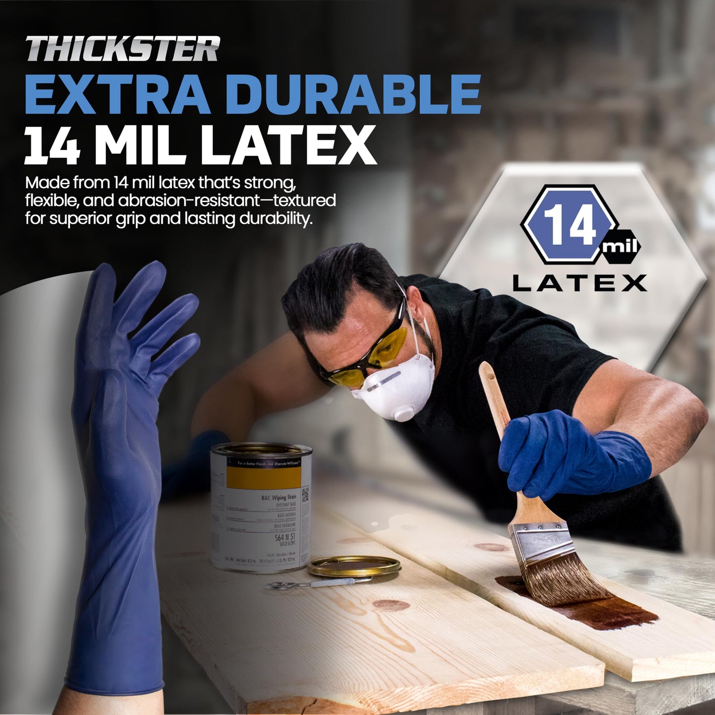 SAS Thickster Powder-Free Exam Grade Latex Disposable Gloves - 10 Boxes / 50 Ea. 500 Gloves Total. 14 Mil, Large, Blue. Fully Textured. 12" Length. Disposable Gloves. Puncture Resistant (6603-20)