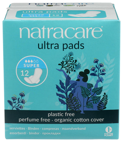 Natracare, Pads Ultra Super with Wings, 12 Count