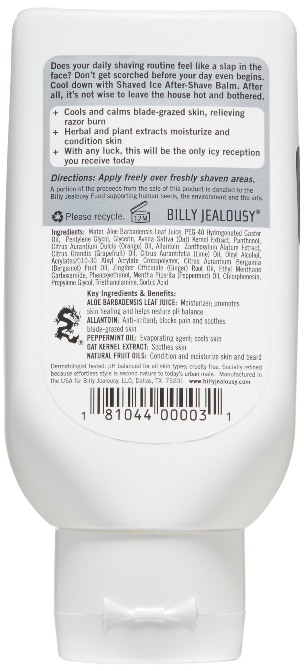 Villy Razor Billy Jealousy Shaved Ice After Shave Balm for Men with Aloe Leaf Juic ...