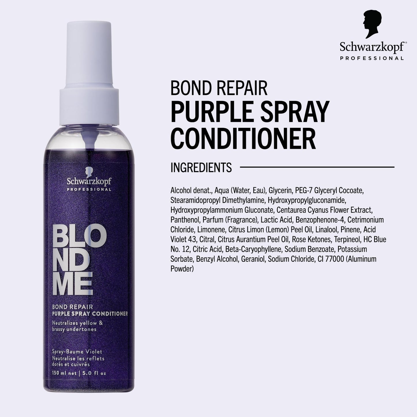 BlondMe Bond Repair Purple Spray Conditioner for Blonde Hair | Neutralize Yellow & Brassy Tones | Strengthen, Repair, & Prevent Breakage | For Moisturized, Healthy-Looking Cool-Toned Blondes