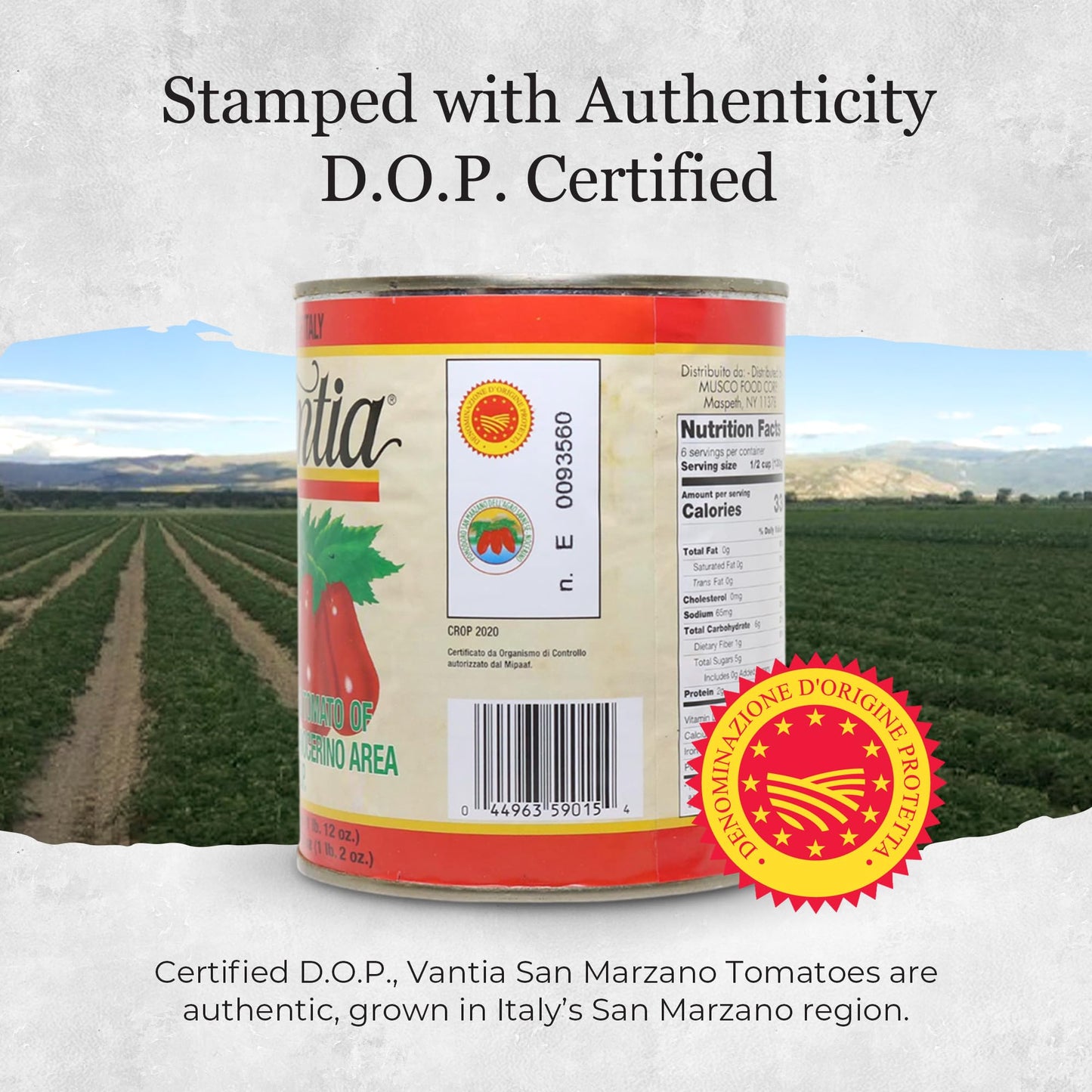 Vantia D.O.P. San Marzano Tomatoes 28 oz Can – Imported Italian Certified Tomatoes from Agro Sarnese-Nocerino, Sweet & Low-Acid, Ideal for Authentic Pizza & Pasta Sauces