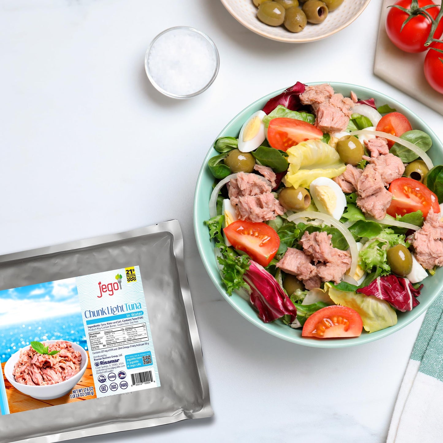 Jego Chunk Light Tuna in Water | Wild Natural Catch Tuna | Keto | Low Carb | Gluten Free | Soy Free | Ready to eat | 17.6 oz Pouch