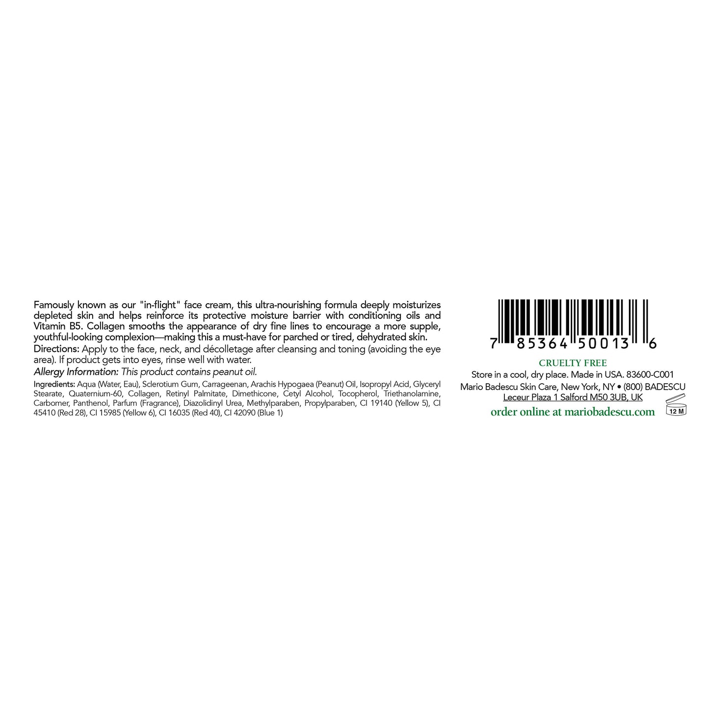 Mario Badescu Hydro Emollient Face Cream with Collagen, Vitamin A & E and Peanut Oil, Protect Against Moisture Loss, Travel Face Moisturizer for Dry Skin, 1 Oz