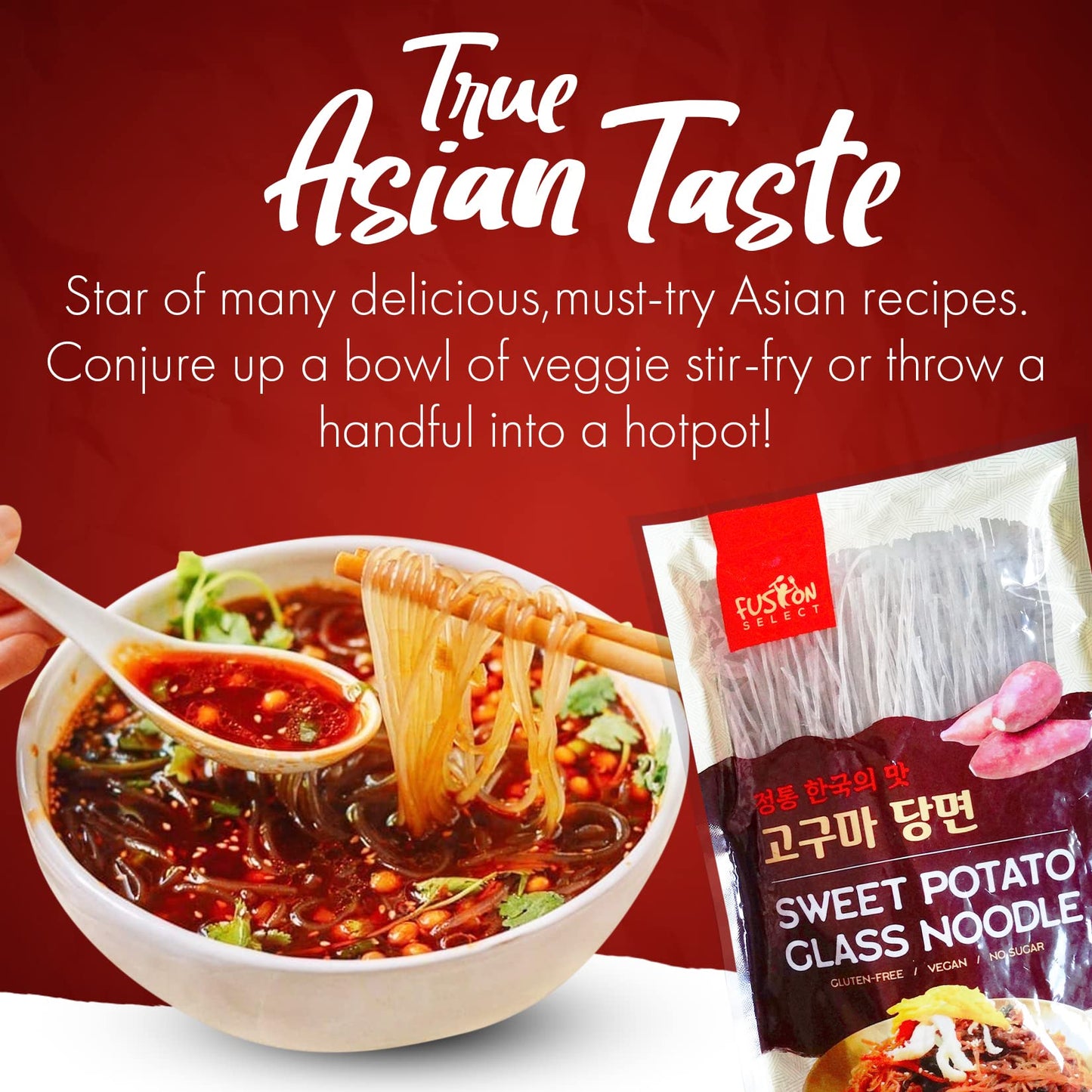 Fusion Select 2 Packs Sweet Potato Glass Noodles - Zero-Fat, Low-Calorie, No-Sodium Diet-Friendly, Gluten-Free, Vegan, Stir-Fry, Dumplings, Hot Pot - For Chinese, Korean Recipes - 7.05oz
