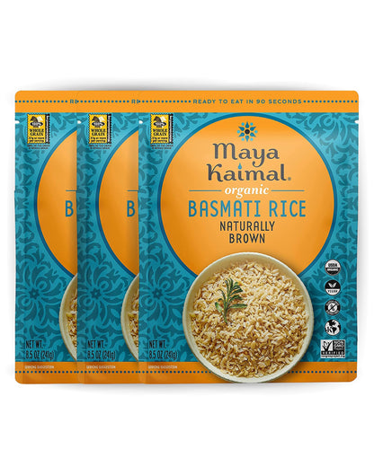 Maya Kaimal Organic Basmati Rice Naturally Brown, Ready to Eat, Fully Cooked, Vegan, Certified Organic, Non GMO, Gluten Free, 8.5 Ounce (Pack of 3)