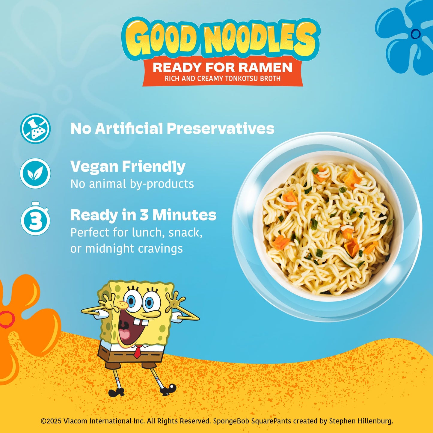 A-Sha & SpongeBob Squarepants Good Noodles (6 Pack) | Ready for Ramen (Mildly Spicy Flavor) | Rich and Creamy Tonkotsu Broth | Better For Your Microwaveable Ramen Soup Mix