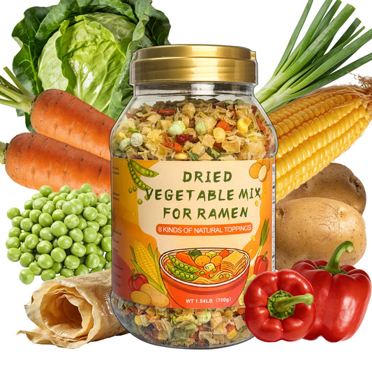 24Oz Mixed Ramen Toppings Dehydrated Soup, 700g All Natural Vegetable, 8 Freeze Dried Veggies for Noodles & Miso Soups, Camping, and Emergency Food,Plant-Based Dry Vegetable Flakes, No Additives- Clean Label,Vegan, Quick Prep